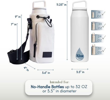 Water Bottle Holder with Strap & Pocket – Crossbody Water Bottle Carrier - Fits 16 to 32 oz Bottles