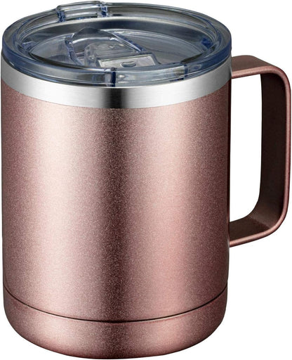 MEWAY 12oz Coffee Mug With Handle and Sliding Lid,Stainless Steel Travel Tumbler Cup with Handle,Double Wall Vacuum Insulated Camping Cup for Hot & Cold Drinks Tea (Black,Set of 1