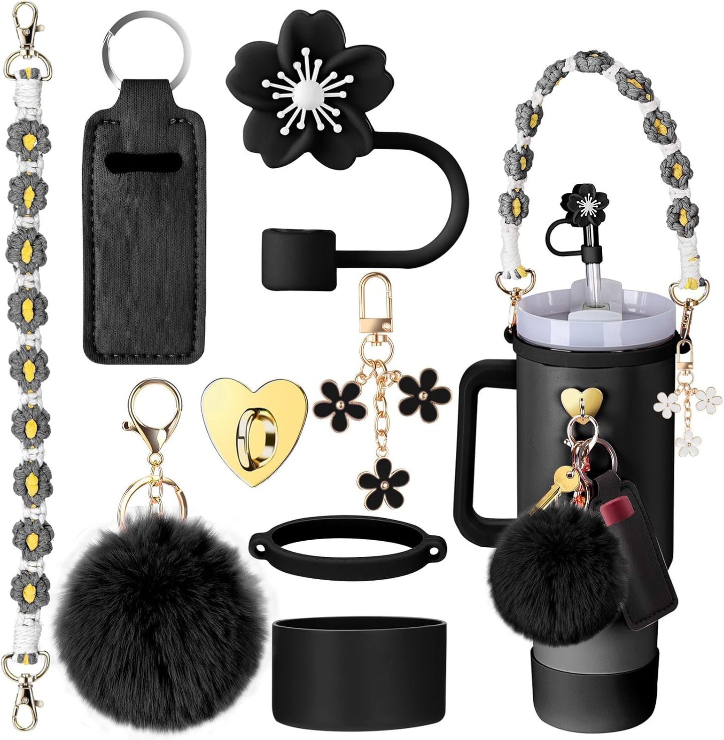 Mity rain Cup Accessories for Stanley Cup 30oz 40oz Tumbler with Handle, Including Water Bottle Handle Strap, Chapstick Holder, Boot, Keychain Charms, Straw Topper Cover Cap for Stanley (Purple)