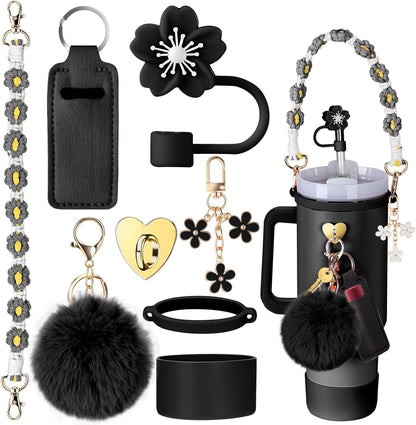 Mity rain Cup Accessories for Stanley Cup 30oz 40oz Tumbler with Handle, Including Water Bottle Handle Strap, Chapstick Holder, Boot, Keychain Charms, Straw Topper Cover Cap for Stanley (Purple)