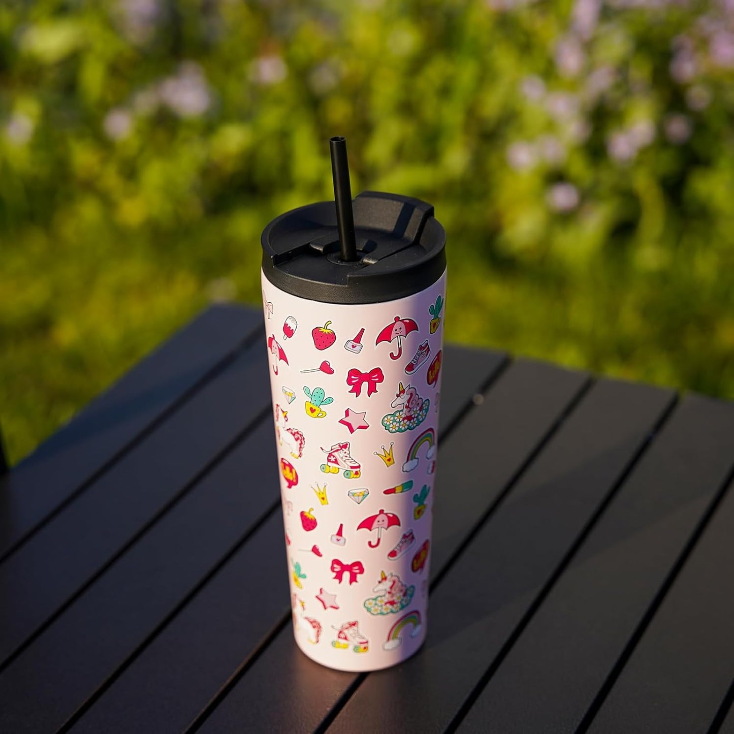 BJPKPK 22oz Insulated Tumbler With lid And Straw Stainless Steel Tumblers Travel Coffee Mug Reusable Thermal Cup,Sky