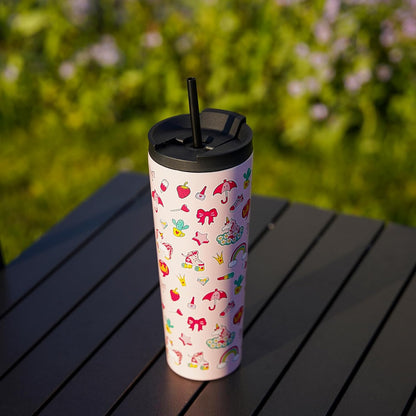 BJPKPK 22oz Insulated Tumbler With lid And Straw Stainless Steel Tumblers Travel Coffee Mug Reusable Thermal Cup,Sky