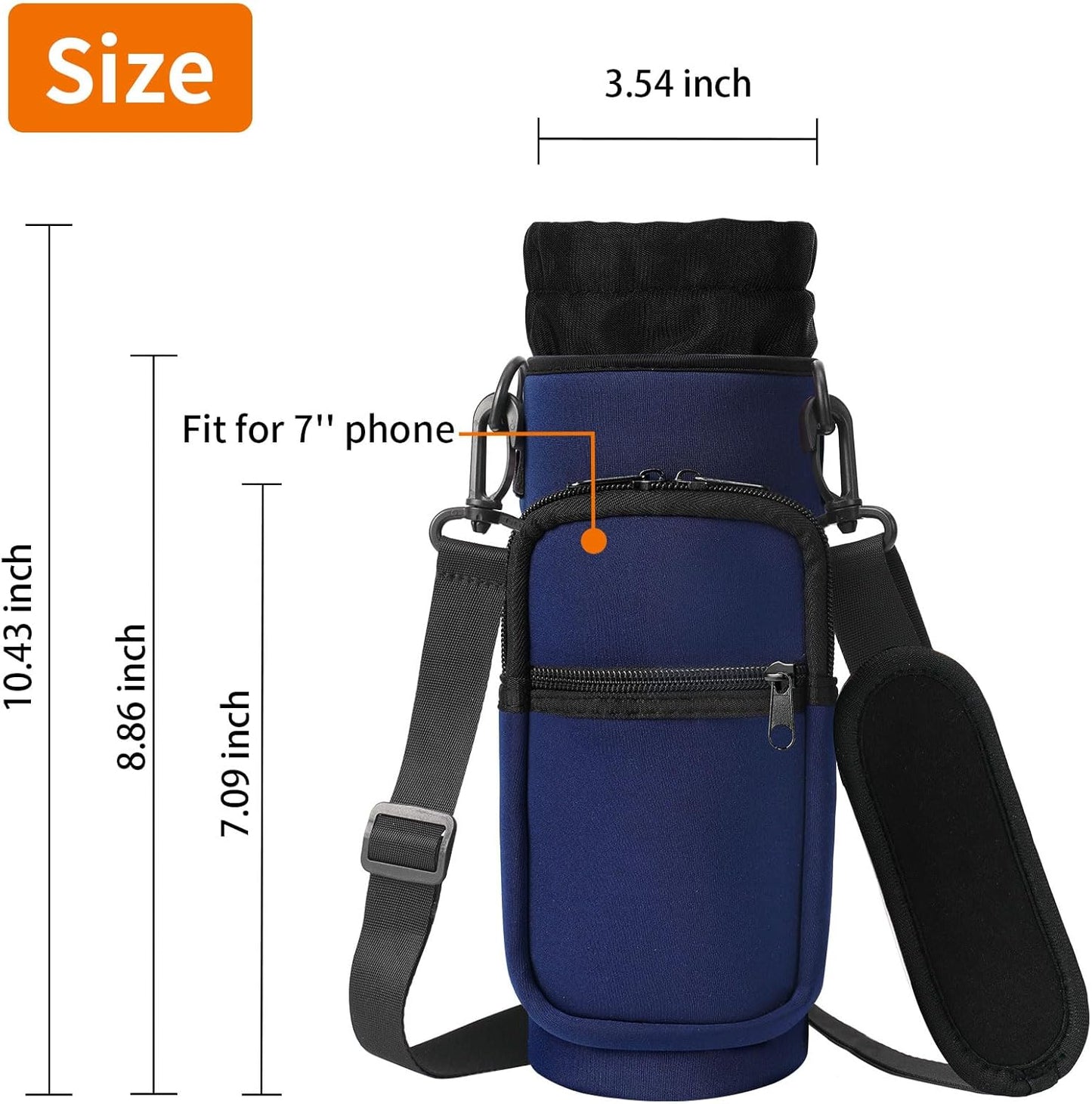 AceTreker 32/40/64/128 oz Neoprene Insulated Water Bottle Carrier Bag, Sling Bag Sleeve Pouch Holder with Strap & Paracord Handle and 2 Pocket for Travelling, Hiking, Camping