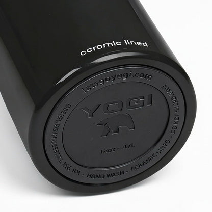 YOGI Ceramic Lined Metal Allergy Safe 16oz Coffee Tumbler with Leakproof Lid BPA Free Vacuum Insulated Stainless Steel Cupholder Friendly Travel Cup for Coffee and Water Sandstone