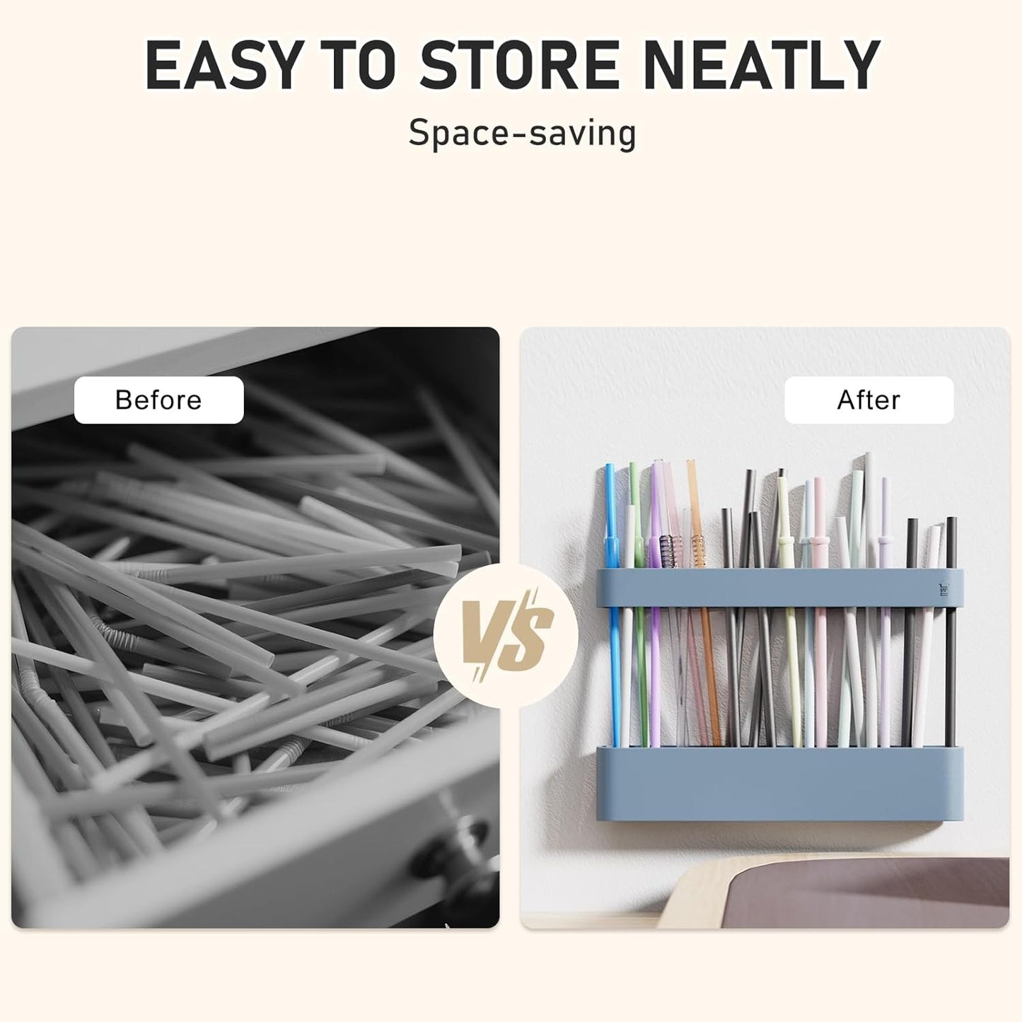 ABLY Straw Holder, reusable straw storage rack, suitable for kitchen walls, counters, cabinet doors, refrigerator doors, etc (Dark blue)