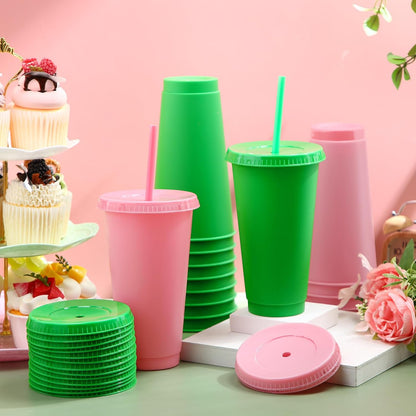 Honeydak 15 Pack Tumbler with Straw and Lid Bulk Cups for Gifts Water Bottle Iced Coffee Travel Mug Cup Reusable Plastic Tumblers for Party Birthdays 24-27 oz (Solid Color)