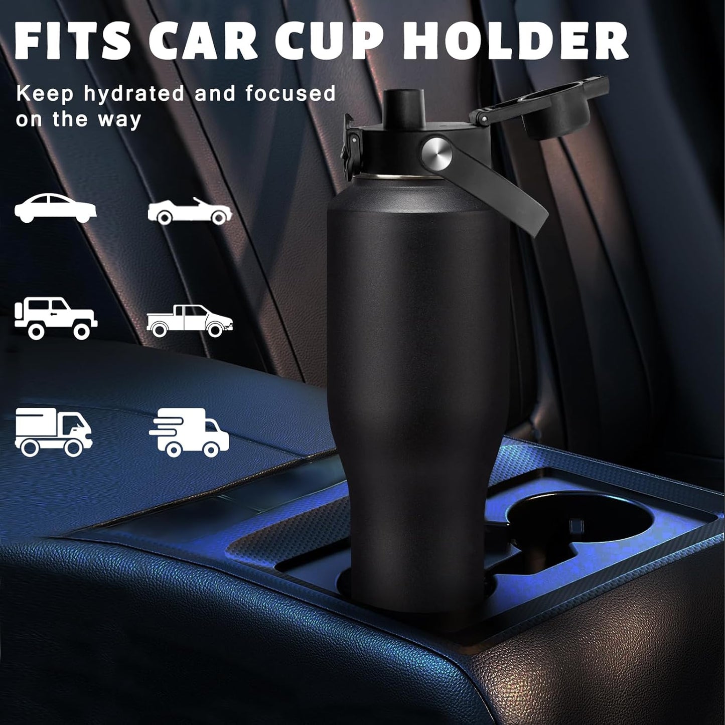 Insulated Water Bottle 40 oz - Fits in any Car Cup Holder, Keep Cold 48H Hot 24H, Stainless Steel Waterbottle Double Wall Flask with Straw, Pop-up Spout Lid, Paracord Handle, Carrier Bag
