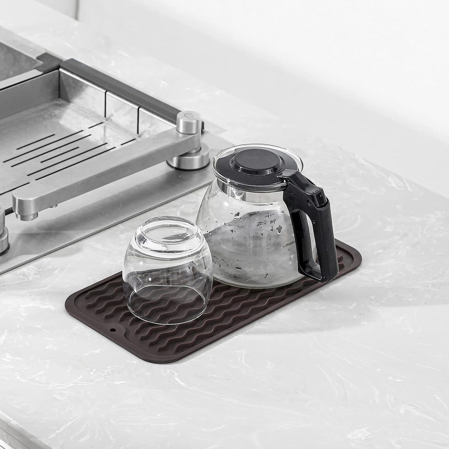 MicoYang Silicone Dish Drying Mat for Multiple Usage,Easy clean,Eco-friendly,Heat-resistant Silicone Mat for Kitchen Counter,Sink,Bar,Bottle,or Cup Green M 17 inches x 6 inches