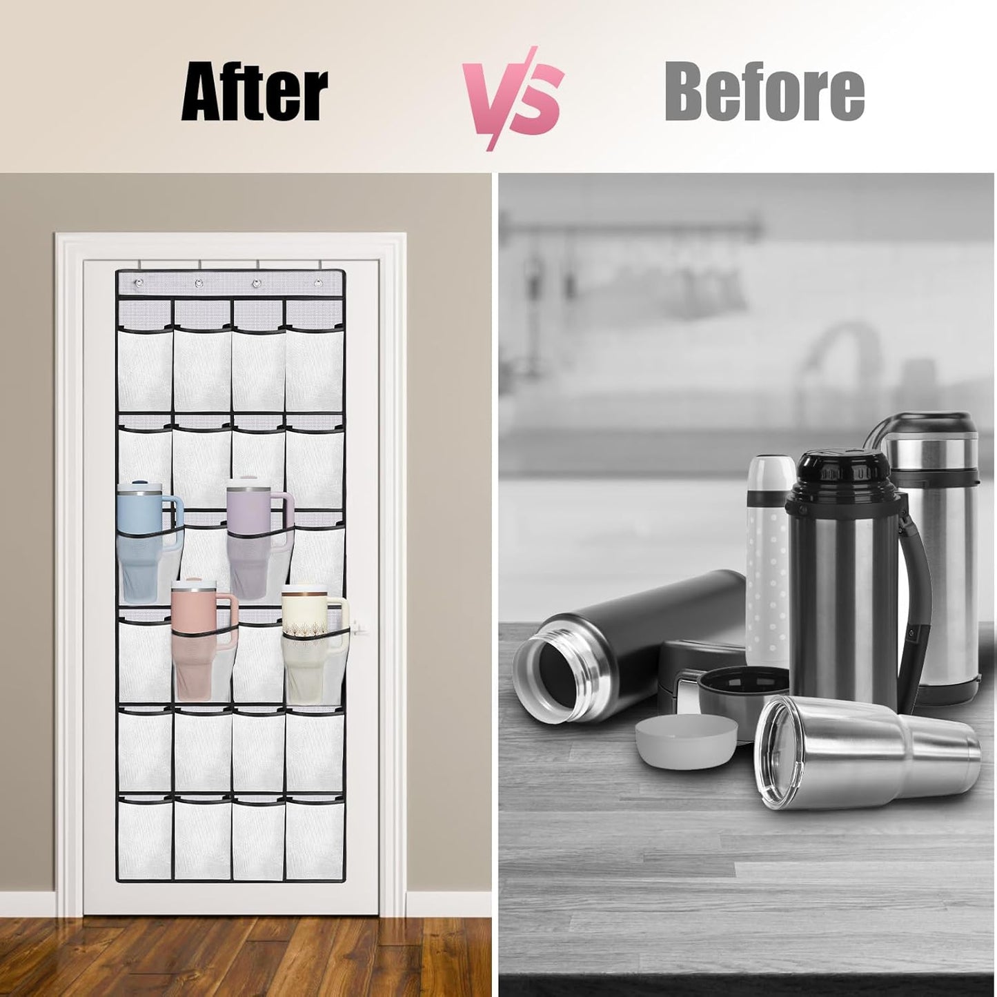 Stanley Cup Organizer - 24 Pocket Large Capacity Holder, Portable Foldable Hanging Bag for Cabinet, Wall, Door, RV - Kitchen Storage Accessories