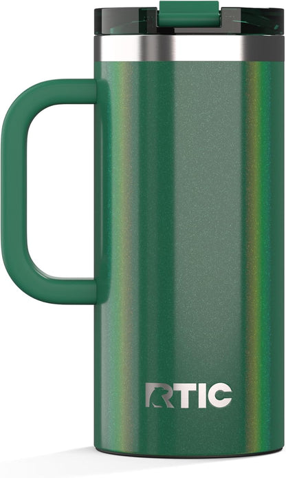 RTIC 20oz Road Trip Travel Mug with Lid and Handle, Ceramic Lined, Insulated, Stainless Steel, Metal, Double Wall Vacuum-Insulation, Portable Coffee, Tea Cup for Hot and Cold Drink, Black