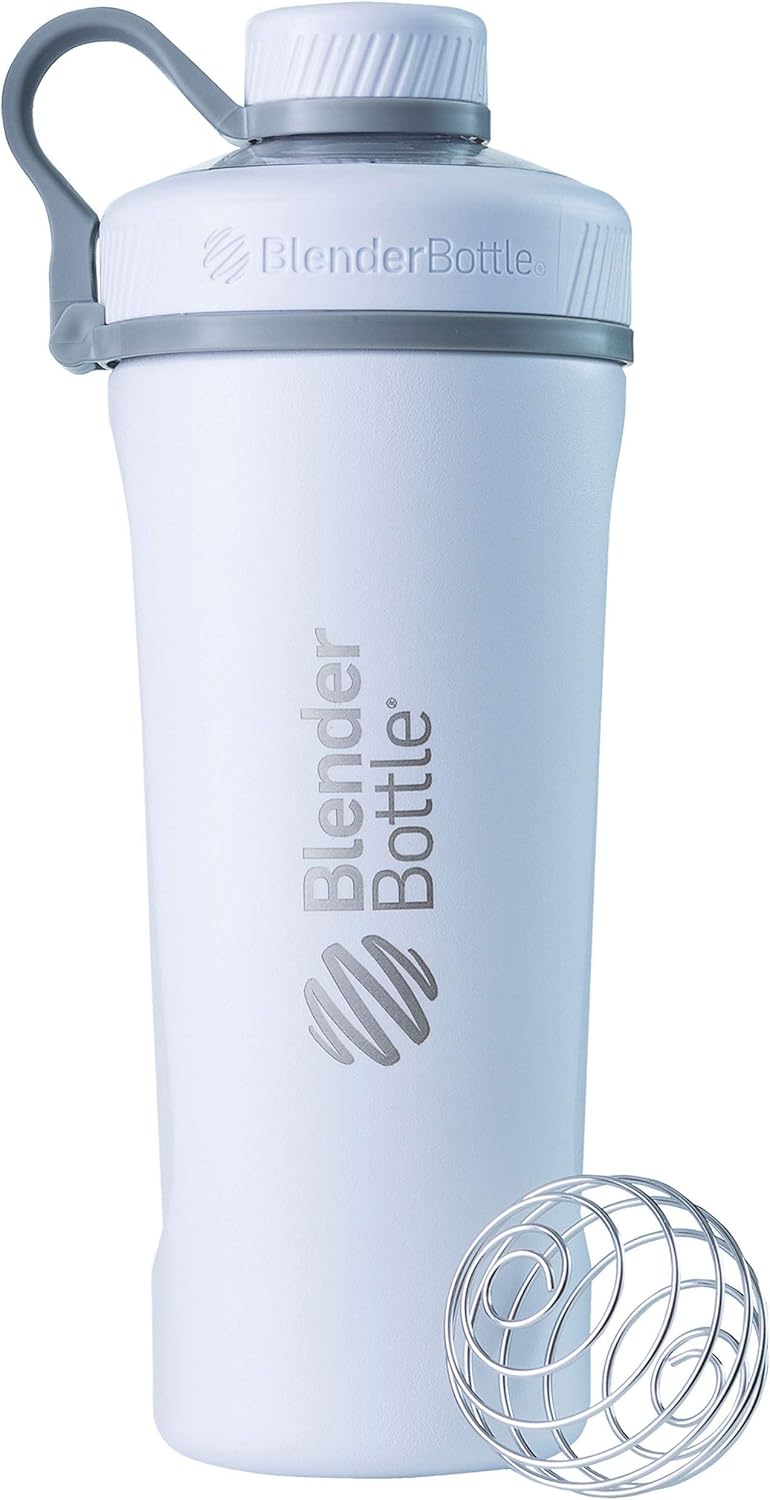 BlenderBottle Radian Shaker Cup Insulated Stainless Steel Water Bottle with Wire Whisk, 26-Ounce, Matte Black