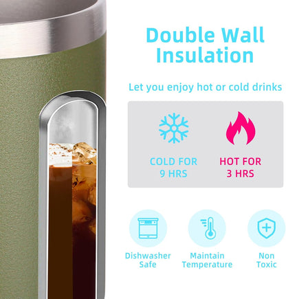 Volhoply 14oz Insulated Stainless Steel Coffee Mug with Lid Bulk 4 Pack,Double Wall Vacuum Travel Coffee Cup with Handle,Reusable Metal Cups Tumbler Cup,Camping Mugs,Ideal Gifts(Mix,4)