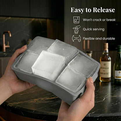 KitchFort Large Silicone Ice Cube Tray (2-Pack), Easy Release 2" Big Ice Cubes - Cocktail, Whiskey Ice Cubes Mold - Ice Trays for Freezer with Lid - Stackable Silicone Ice Tray - Black