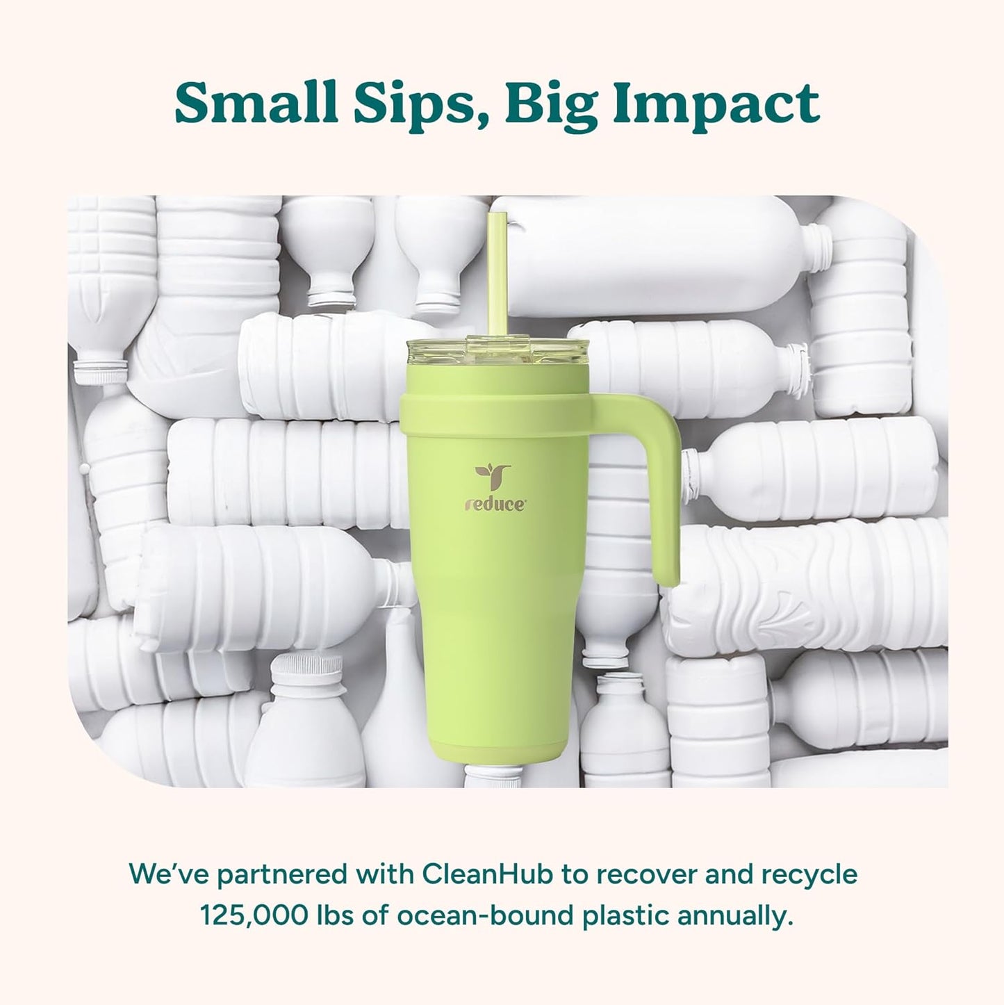 REDUCE 24 oz Stainless Steel Tumbler with Handle - Dual-Wall Vacuum Insulated Travel Mug, Sweat-Proof Lid & Reusable Straw - Keeps Drinks Cold for 24 Hrs, Fits Cupholders, Dishwasher Safe - Lilac Bud