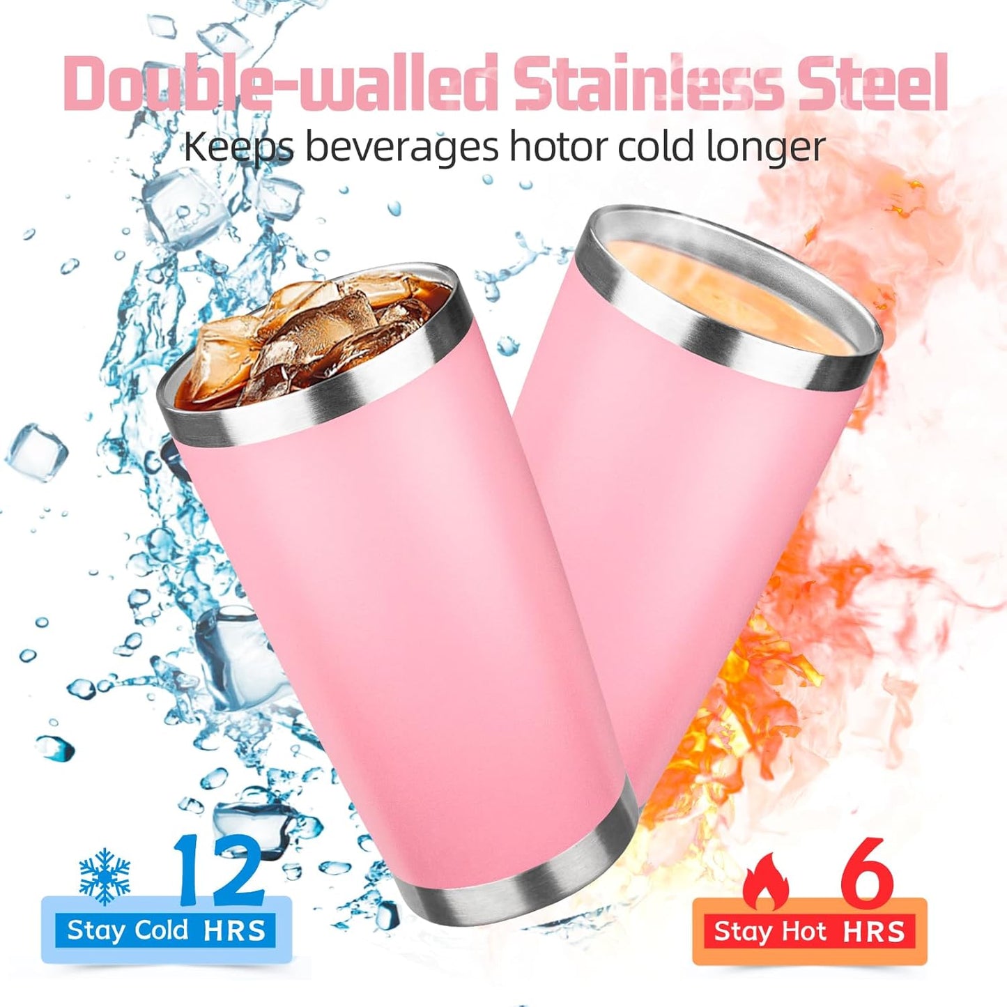 20 oz Tumbler with Lids and Straws, Stainless Steel Insulated Travel Coffee Mug, Double Wall Vacuum Insulated Tumblers, Powder Coated Coffee Tumbler for Cold & Hot Drinks (Light Purple)