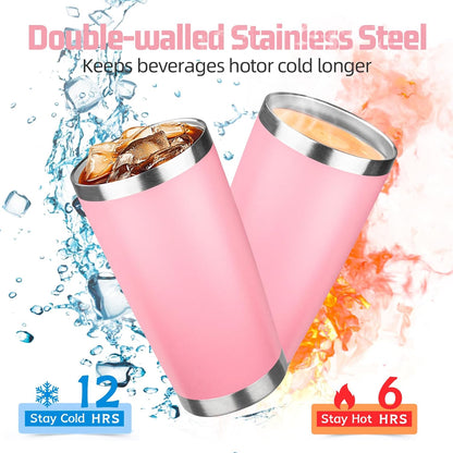 20 oz Tumbler with Lids and Straws, Stainless Steel Insulated Travel Coffee Mug, Double Wall Vacuum Insulated Tumblers, Powder Coated Coffee Tumbler for Cold & Hot Drinks (Light Purple)