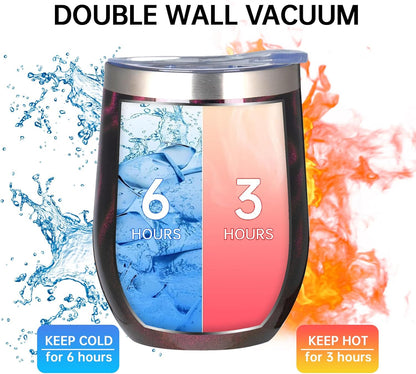 MEZMUT 12 Oz Insulated Wine Tumbler with Lid Double Wall Vacuum Stainless Steel Wine Glass Coffee Mug Insulated Tumbler Cup for Champaign, Cocktail, Beer (Black, 1 Pack)