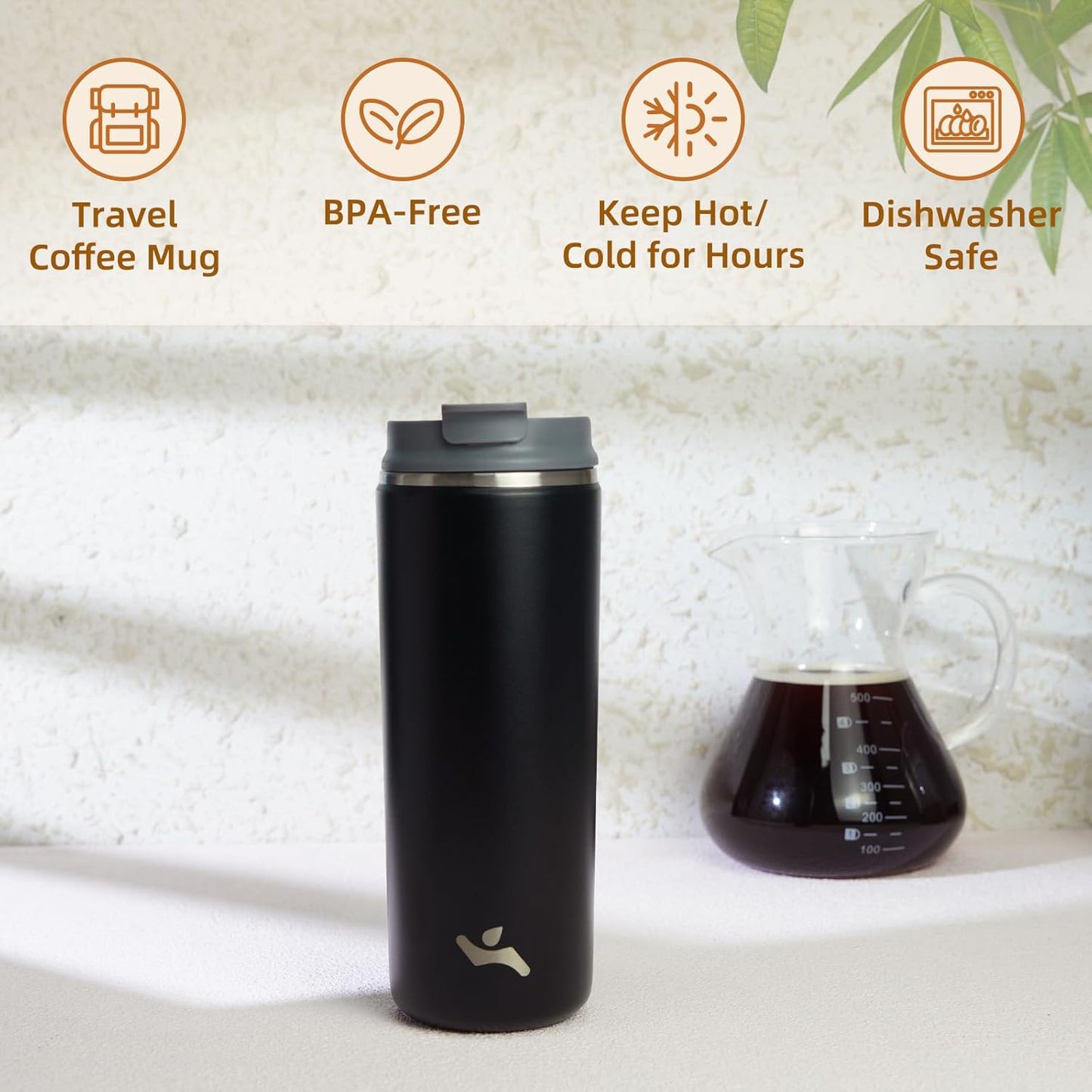 Konokyo Tumbler with Lid, 16 oz Travel Coffee Mug Double Wall Vacuum Stainless Steel Thermal Metal Cup Insulated Water Bottle,Navy Blue