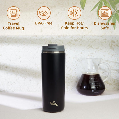 Konokyo Tumbler with Lid, 16 oz Travel Coffee Mug Double Wall Vacuum Stainless Steel Thermal Metal Cup Insulated Water Bottle,Navy Blue