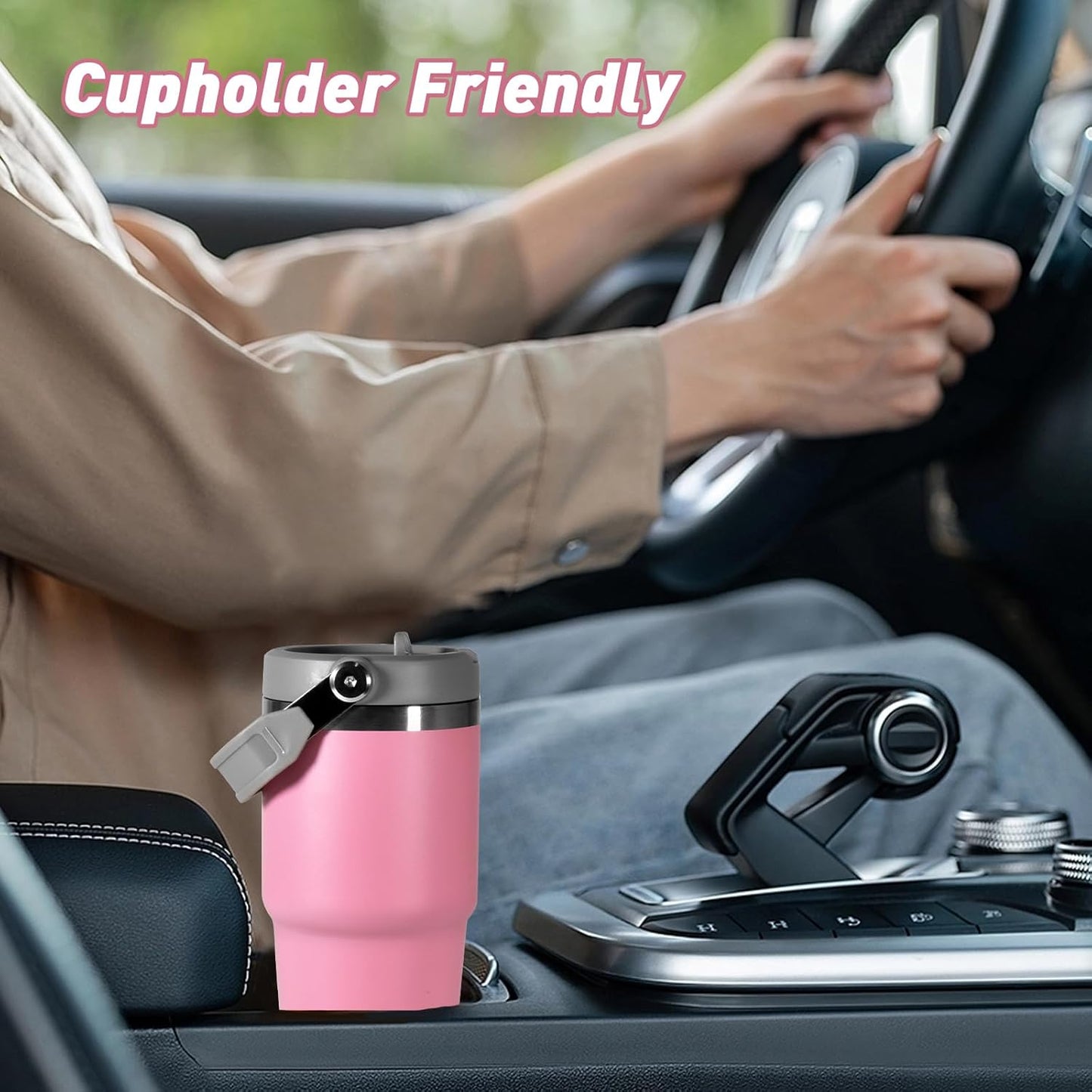 30 oz Tumbler with Handle and Straw Lid, Double Walled Vacuum Insulated Water Bottle Leakproof Tumbler Travel Coffee Mug Thermal Cup, Cupholder Friendly for Office, Home, Sport, Pink