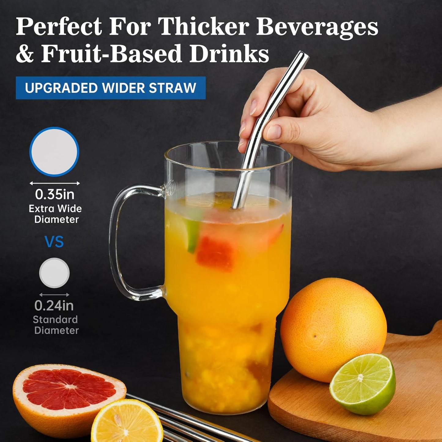 Tomorotec 8PCS 12" Stainless Steel Straws 4 Bent & 4 Straight Fit for 40oz Stanley Tumblers, Reusable Food-Grade Drinking Straws with Brush for Smoothies, Milkshakes, Iced Coffee, Dishwasher Safe
