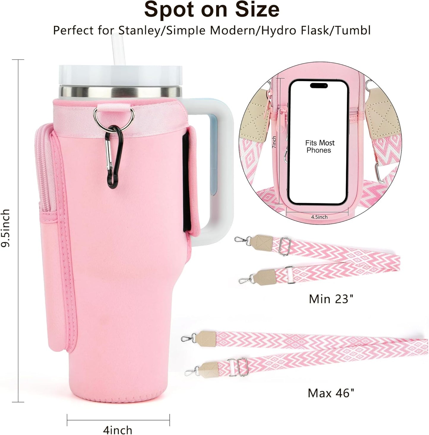 LOKASS Personalized Water Bottle Holder with Strap for Stanley Cup Accessories 40 oz, Initial for Stanley Cup Holder Carrier Bag with Phone Pocket, Stylish Tumbler Accessories for Daily Use Hands-Free