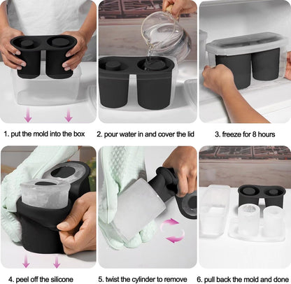 Ice Mold for Stanley Cup, Silicone Ice Cube Tray for Stanley Cup 30oz-40oz, Tumbler Ice Mold with Lid and Bin, Easy Release Cylinder Ice Cube Mold, 1 Pack, Eucalyptus