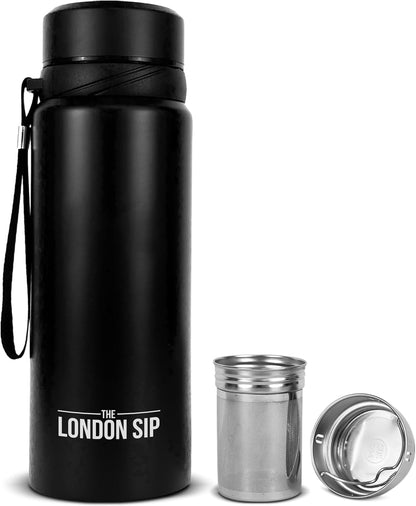 London Sip 25 oz Multi-Function Travel Mug and Tumbler Tea Infuser Water Bottle Fruit Infuser Flask Hot and Cold Double Wall Stainless Steel Coffee Thermos, Cosmic Silver
