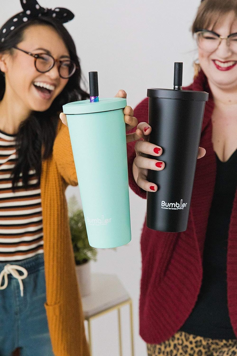 Bumbler Original Boba Tea Cup - 24oz Double-Walled Plastic Reusable Tumbler with Extra Wide Straw & Leak-Proof Lid - BPA-Free Smoothie & Iced Coffee Travel Mug - Blush Pink