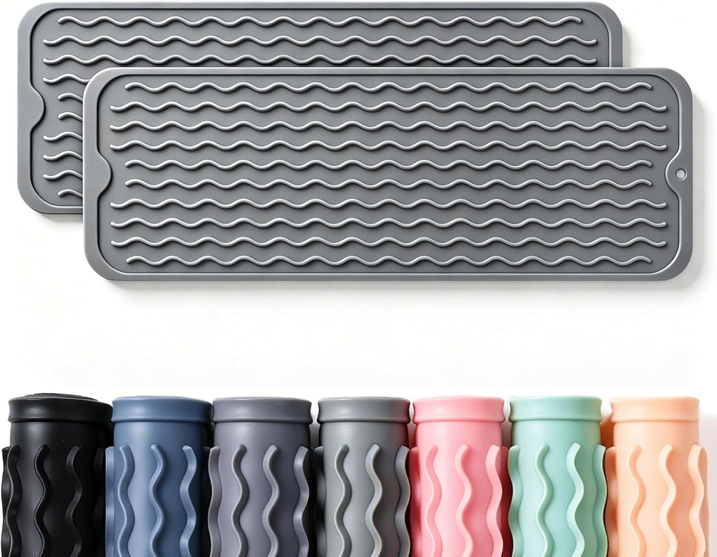 2 Pack Caketime Silicone Dish Drying Mat for Kitchen Counter Heat Resistant Under Sink Waterproof Coffee Bar Accessories Dining Rack Stone Utensil Holder Countertop Decor Must Haves 2026
