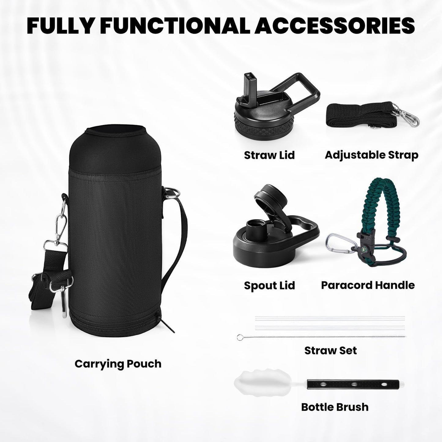 RAYMYLO One Gallon Water Bottle Insulated, Triple Walled Vacuum Stainless Steel (Cold for 48 Hrs), Leak Proof & Non-BPA, Large Water Flask Jug with Paracord Handle & Straw Spout Lids