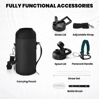 RAYMYLO One Gallon Water Bottle Insulated, Triple Walled Vacuum Stainless Steel (Cold for 48 Hrs), Leak Proof & Non-BPA, Large Water Flask Jug with Paracord Handle & Straw Spout Lids