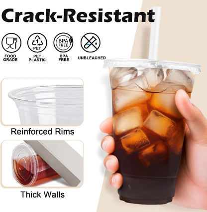 Lamosi 100 Pack 16 oz Clear Plastic Cups with Lids and Straws, Disposable Plastic Coffee Cups with Lids for Iced Coffee, Cold Beverages, Smoothies and To-Go Drinks