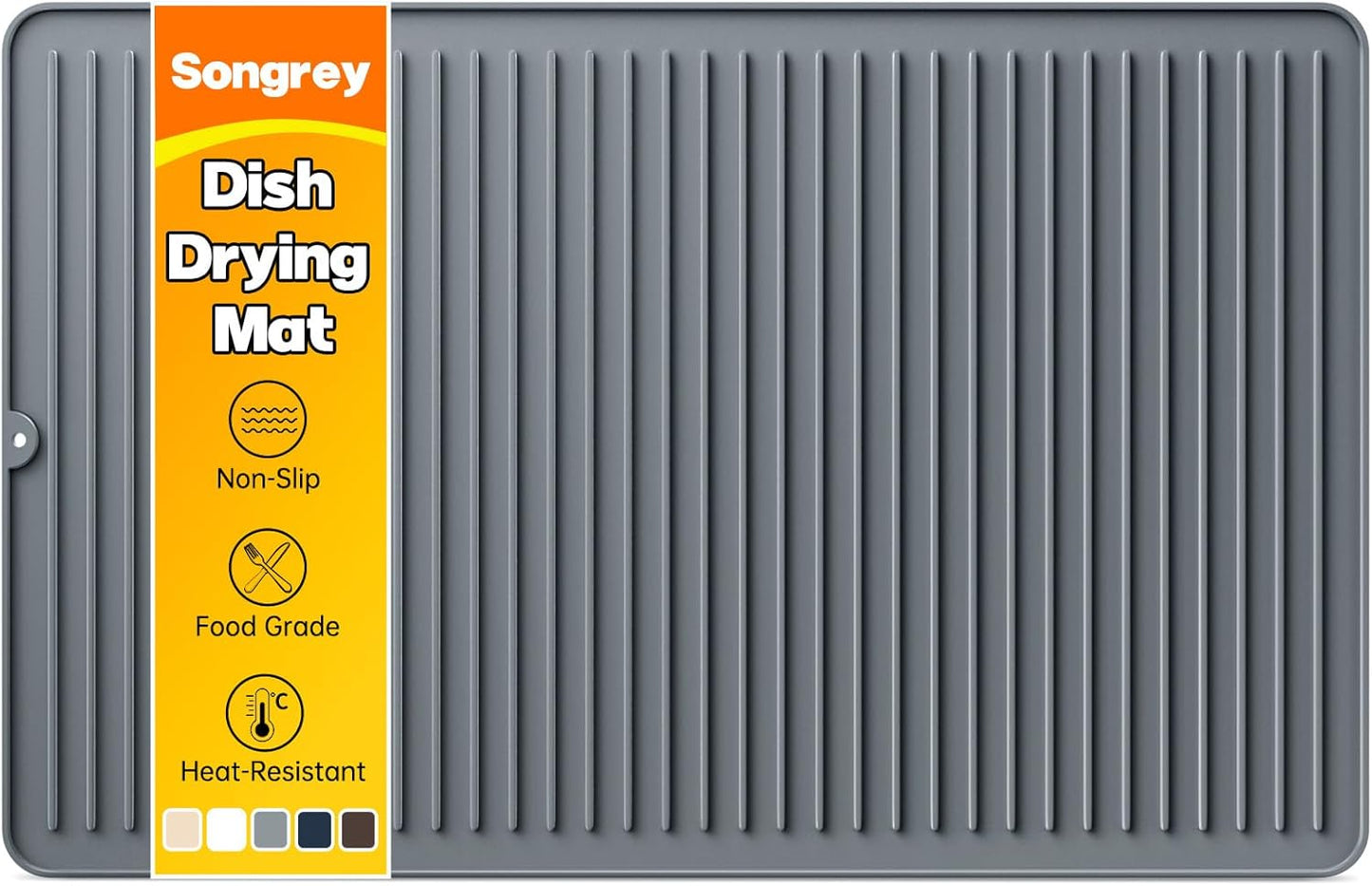 Songrey 12" x 6.5" Silicone Dish Drying Mat, Kitchen Counter Drying Pad for Sink Dishes or Under Rack, Multi-Use as Heat Resistant Trivet, Coffee Bar Mat