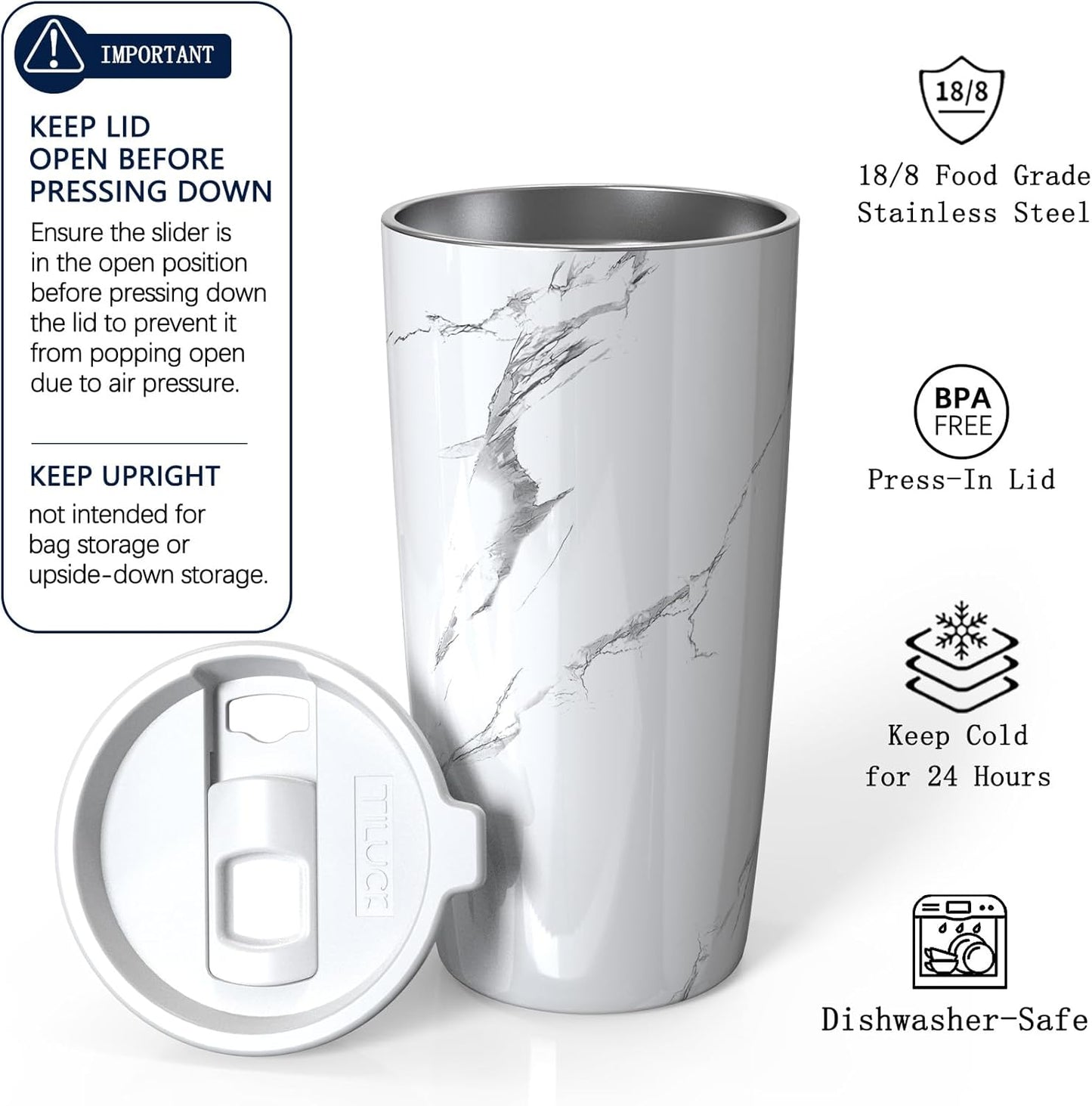 TILUCK 20 oz Insulated Tumbler with BPA-Free Lid, Stainless Steel Vacuum Travel Coffee Mug, Double Wall Coffee Tumbler（20oz，Matte DarkBlue）