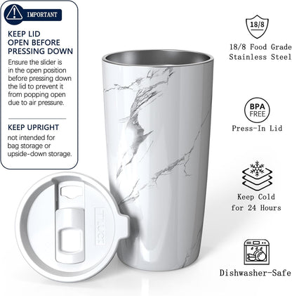 TILUCK 20 oz Insulated Tumbler with BPA-Free Lid, Stainless Steel Vacuum Travel Coffee Mug, Double Wall Coffee Tumbler（20oz，Matte DarkBlue）