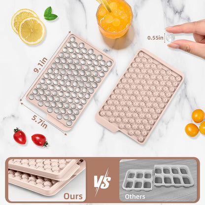 WIBIMEN Mini Ice Cube Trays, 0.55” Tiny Pebble Ice for Iced Coffee & Cocktails, Fast Chill, Easy Twist Release, Stackable with Lid & Storage Bin (4 Pack, Blue)