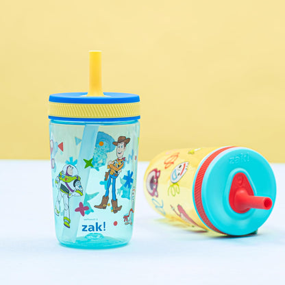 Zak Designs 15oz Bluey Kelso Tumbler Set, Leak-Proof Screw-On Lid with Straw Made of Durable Plastic and Silicone, Perfect Bundle for Kids, 2 Count (Pack of 1) - Colors A