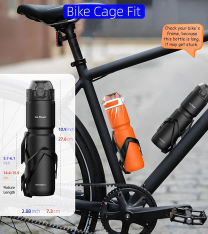 MYFOREST 24oz/700ml Insulated Bike Water Bottle, Odor-Free Surgical Steel Liner, Stronger Grip for Rough Trails, Quick-Open Chug/Straw 2-in-1, Dirt Cap (Glossy Steel)