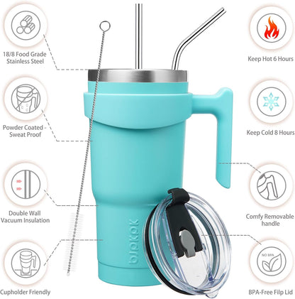BJPKPK Tumbler With Handle And Straw Lid 40 oz Stainless Steel Insulated Coffee Tumbler Cups For Home, Office or Car,Turquoise