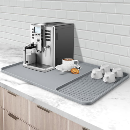 Silicone Coffee Mat, 24''x16'' Bar Mat with Detachable Dish Drying Mat - Fits Under Coffee Maker & Dish Rack
