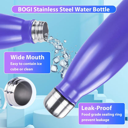 BOGI 17oz Insulated Water Bottle Double Wall Vacuum Stainless Steel Water Bottles, Leak Proof Metal Sports Water Bottle Keeps Drink Hot and Cold - Perfect for Outdoor Sports Camping Biking (Purple)