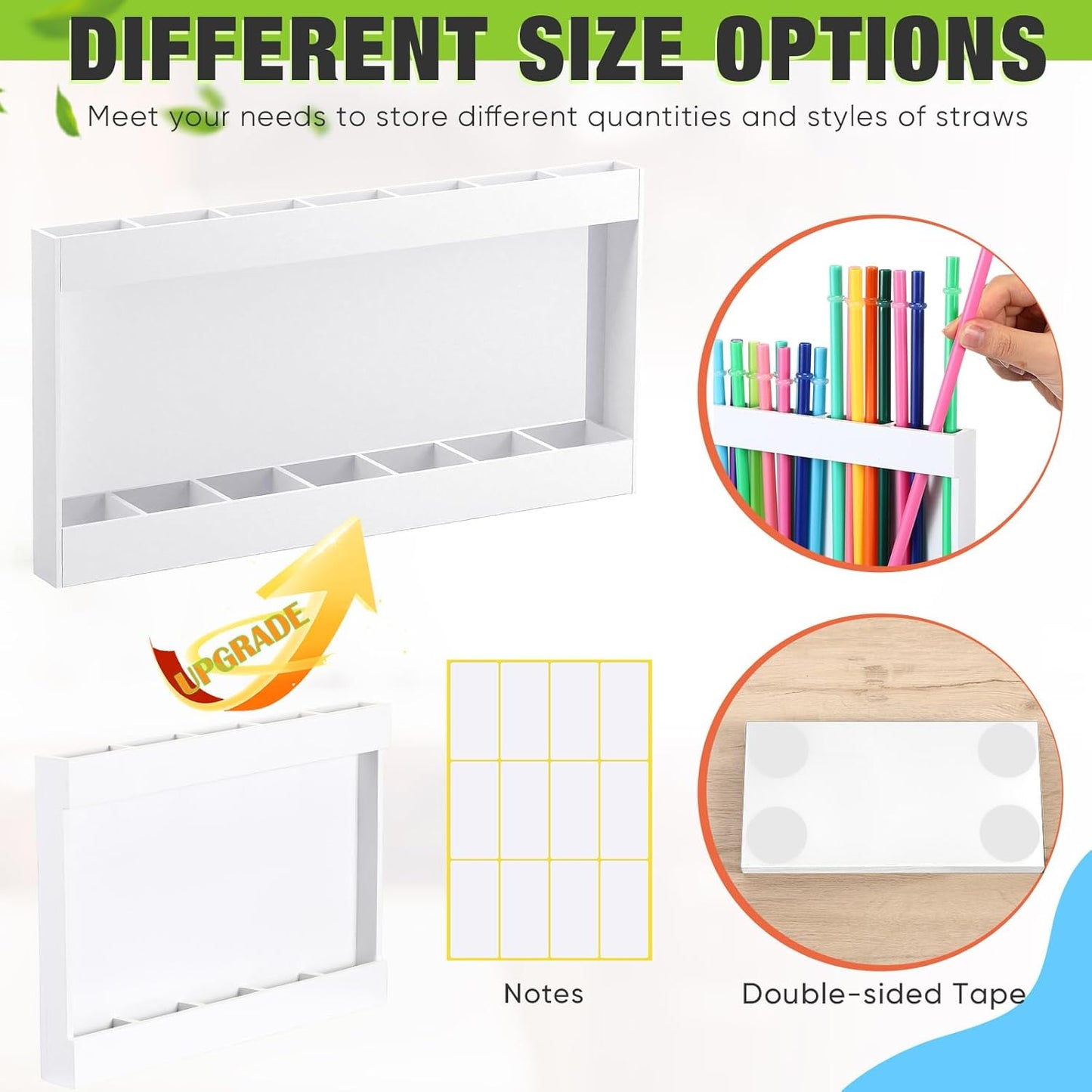 Qinyoung Acrylic Straw Holder for Cabinet Door with Double Sided Adhesive Tape Reusable Straw Organizer Tumbler Storage Kitchen Accessories Container for Counter Cupboard(Classic,Large,Transparent)