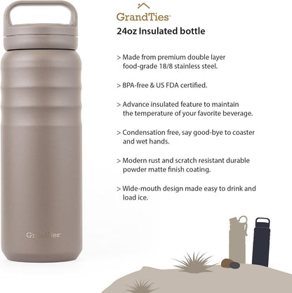 GRANDTIES 2 Lids Sports Stainless Steel Water Bottles – Wide Mouth Vacuum Insulated Reusable Leak Proof BPA-Free Travel Metal Canteen, Thermal Bottles for Men Women Gym (Ivory White 32 oz)