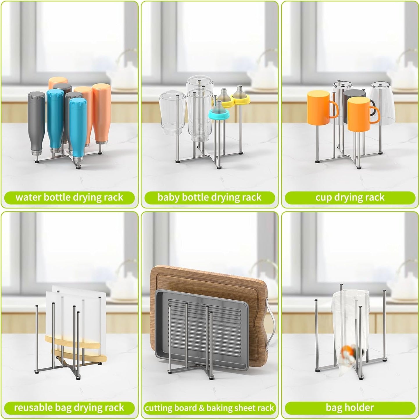 Plastic Bag & Bottle Drying Rack, Multifunctional Wine Decanter Holder, Collapsible Countertop Stand