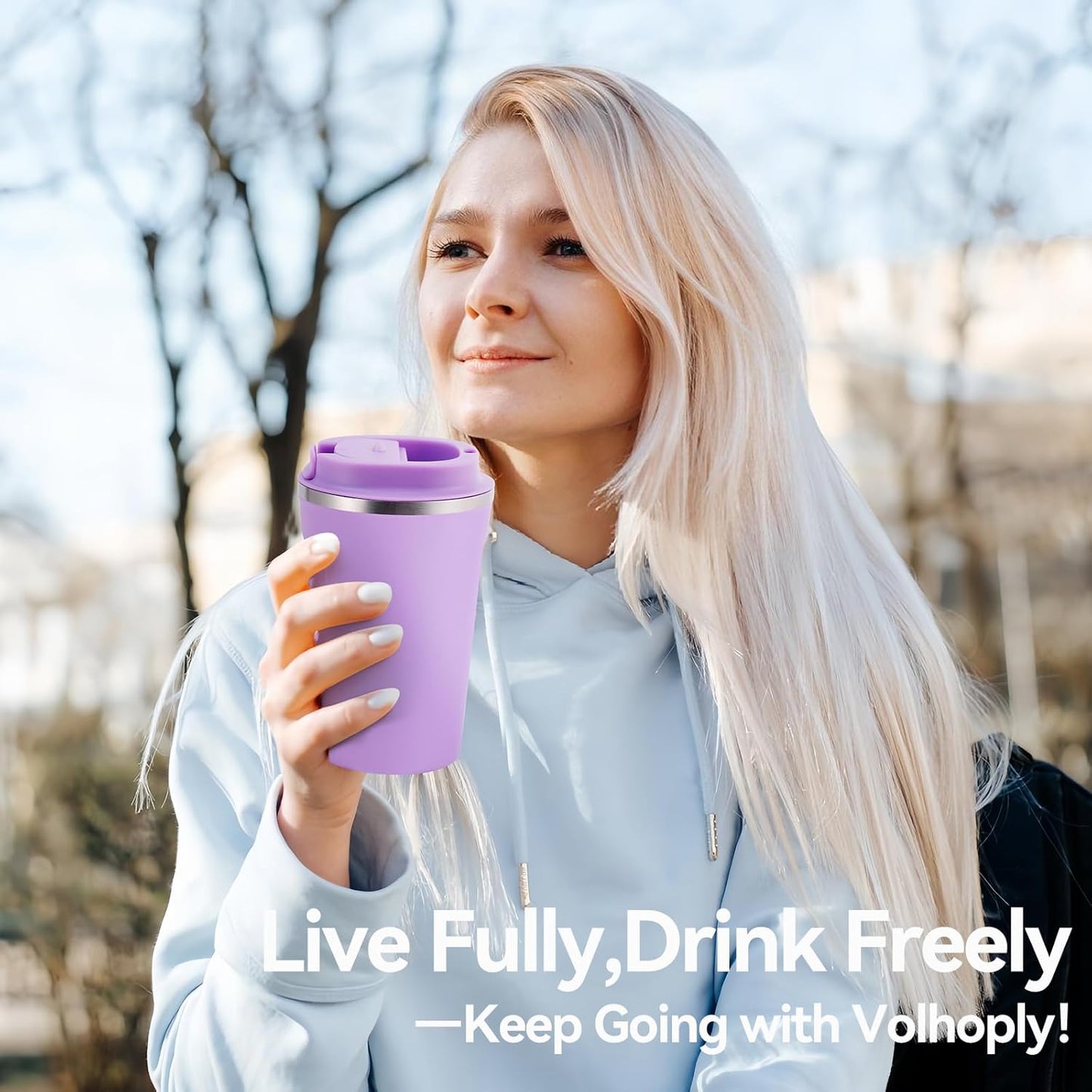 Volhoply 12 oz Double Wall Insulated Vacuum Travel Coffee Mugs with Flip Lid Bulk 2 Pack,Reusable Stainless Steel Leak Proof Coffee Cup,Portable Cafe Thermal Tumbler for Hot & Cold Drinks(Mix,2 Set)