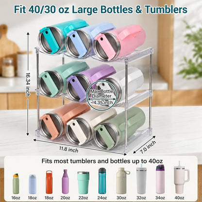 Stackable Water Bottle Organizer for Stanley 40 oz Tumbler, Large Compartment Water Bottle Holder for Cabinet, Clear Tumbler Organizer for Kitchen Countertop Pantry, 4 Pack