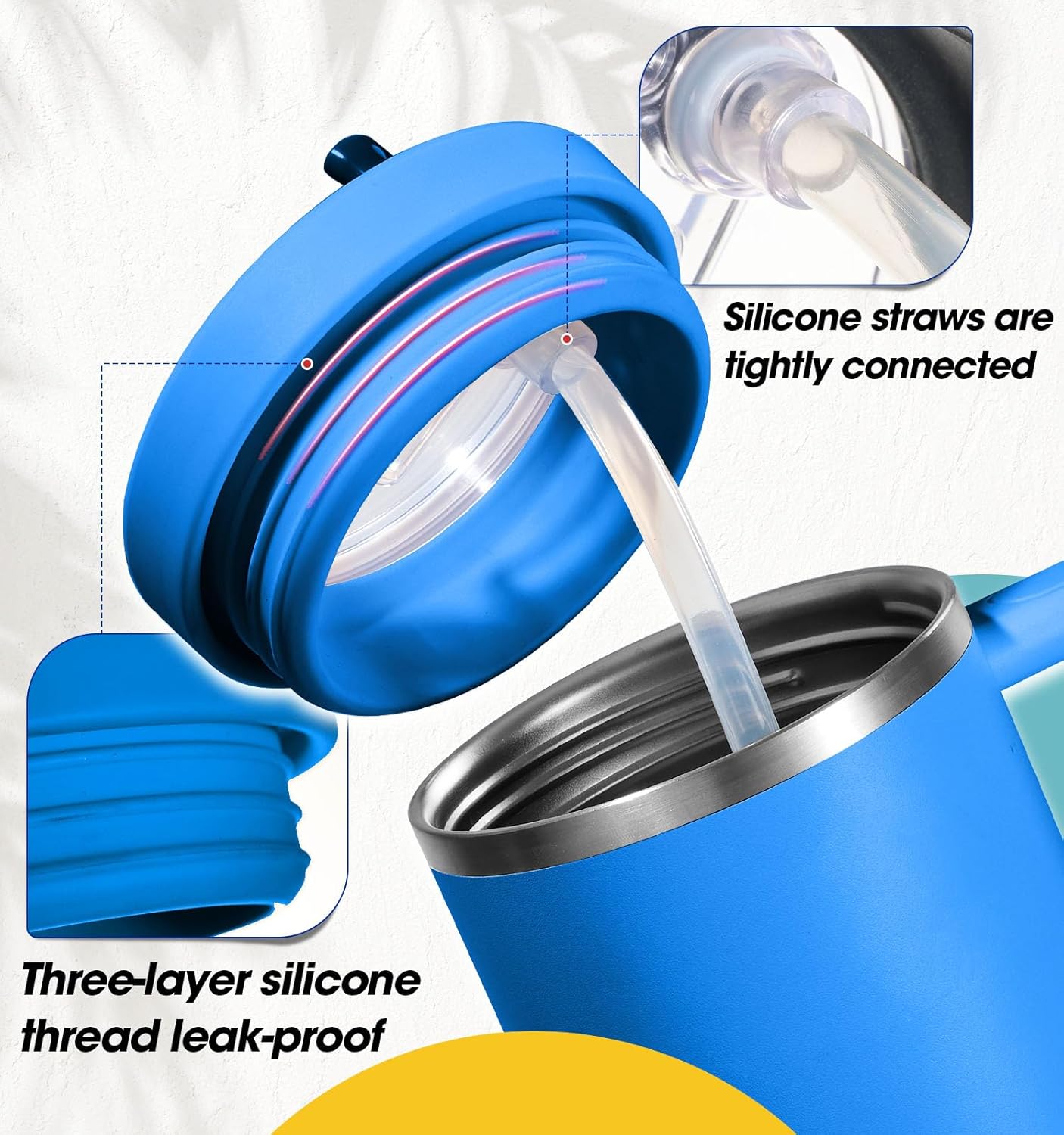 40 Oz Tumbler Flip Straw Lid for Stanley Quencher, Silicone Leak Proof Replacement Cover Reusable, Splash Resistant Cup Lids Accessories with Cleaning Brush Set