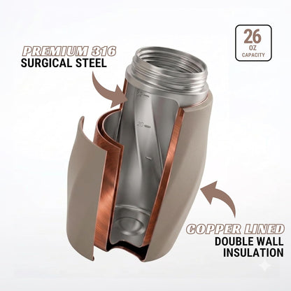 Earth Stone - 24oz Insulated Protein Shaker Bottle - Medical-Grade 316 Stainless Steel - Patent-Pending Clump-Free Design - Odor Proof & Leak-Proof Metal Blender Cup