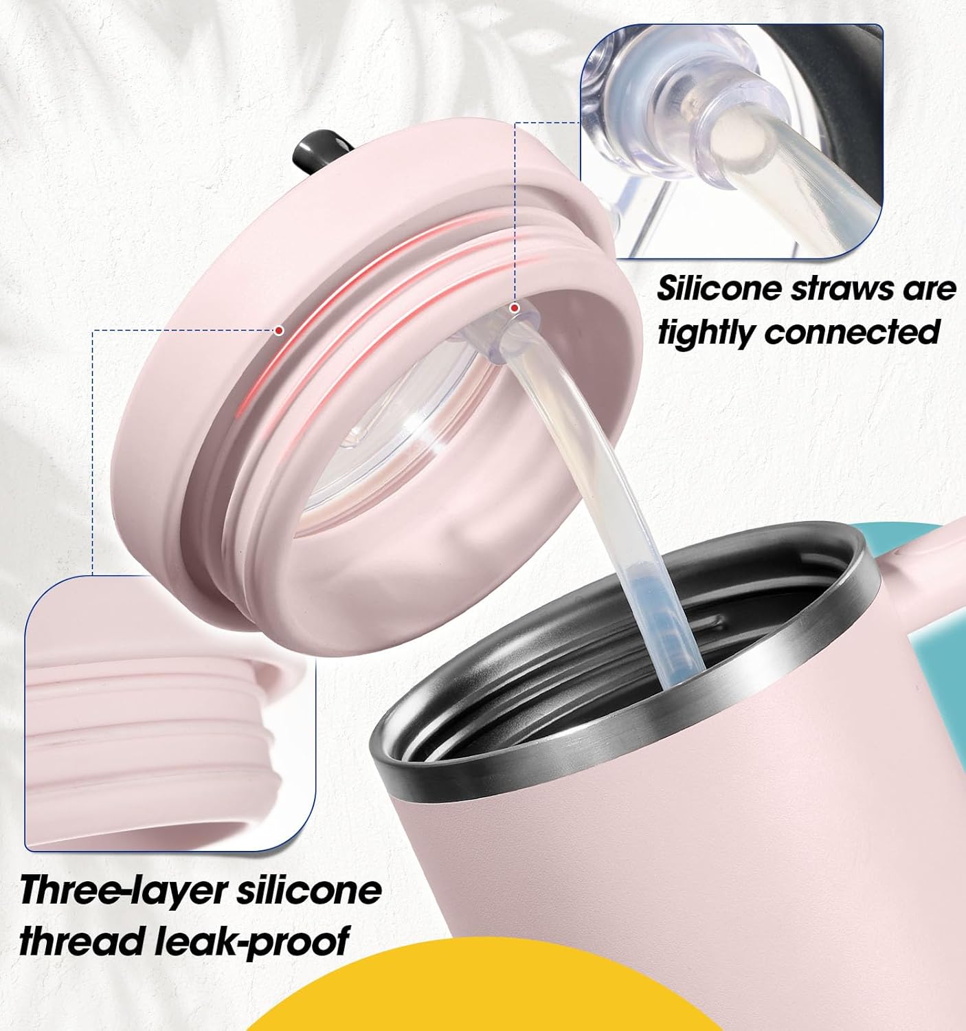 40 Oz Tumbler Flip Straw Lid for Stanley Quencher, Silicone Leak Proof Replacement Cover Reusable, Splash Resistant Cup Lids Accessories with Cleaning Brush Set